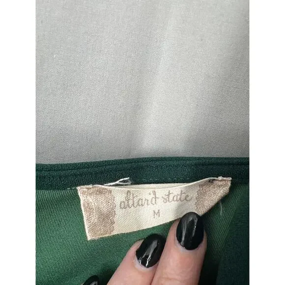 Altard State Dress Womens Medium Green Midi Party V Neck Ruched Stretch Dark - Picture 2 of 9